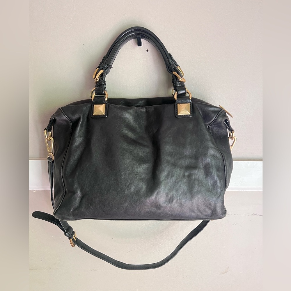 Michael Kors Black Leather Satchel with Gold Hardware